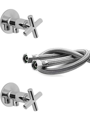 Fulcie Armatür Klozet Flex Bağlantı Takımı 2 At Flex Hortum 2 Adet Klozet Çubuk Taharet Musluğu