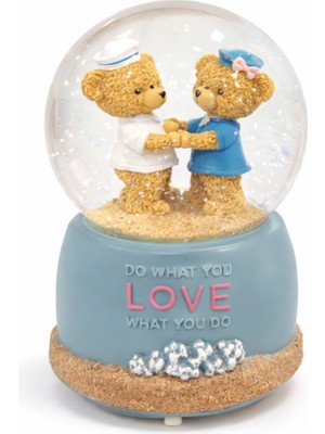 Zeflazerhediyelik Kişiye Özel Romantik Çift Ayıcık Kar Küresi – Sevgiliye Dekoratif Hediyelik (Büyük Boy)