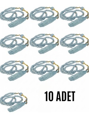 Argesco Mühendislik Namaz Tesbihi Vavlı 99'lu Cam Incili Ayet-El Kürsi Dua Kartı Ile Mavi Renk Hediyelik 10 Adet