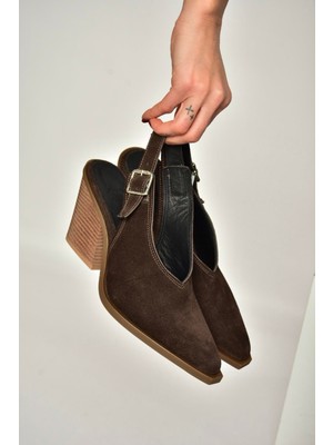Fox Shoes U654304102 Kahverengi Hakiki Deri Süet Western Topuklu Ayakkabı