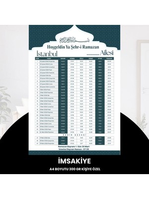 Argesco Mühendislik Ramazan Imsakiyesi - 300 gr - A4 Boyut Kişiye Özel Isimli & Logolu 10 Adet Yeşil