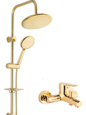 Fulcie Gold Altın Renk Kaplama Robot Duş Seti ve Banyo Bataryası 2’li Set Banyo Bataryası