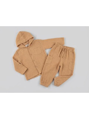Mackays Erkek Çocuk Müslin Takım Kapüşonlu Gömlek Pantolon 2'li Takım