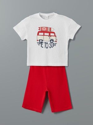 Lc Waikiki Yeni Sezon Bisiklet Yaka Baskılı Kısa Kollu Erkek Bebek Şortlu Pijama Takımı