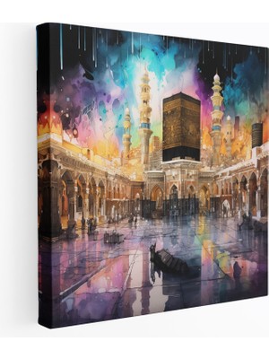 Popcas  Kaaba Kanvas Tablo - Sanatsal Suluboya Resim - Duvar Sanatı - Kaaba Kanvas Kanvas Tablo Duvar Dekorasyonu
