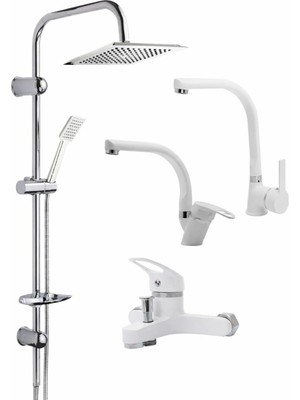 Musluq Robot Duş Seti Mix Takım Evye-Lavabo-Banyo Bataryası 4 Lü Set Kuğ Lavabo Set