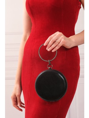 Roza Çanta Kadın Siyah Sıvama Yuvarlak Abiye Ğece Çantası