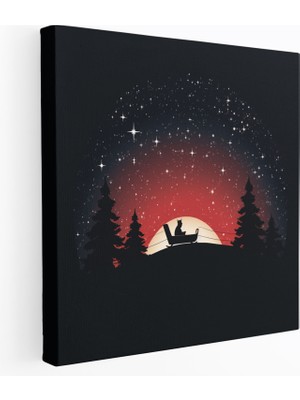 Popcas  Noel Duvar Sanatı Minimalist Kızaklı Noel Baba Kanvas Tablo