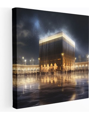 Popcas  Kaaba Kanvas Tablo - Fotoğraf Gerçekçiliğinde Dijital Görüntü - Gece Manzaralı Kanvas Duvar Sanatı