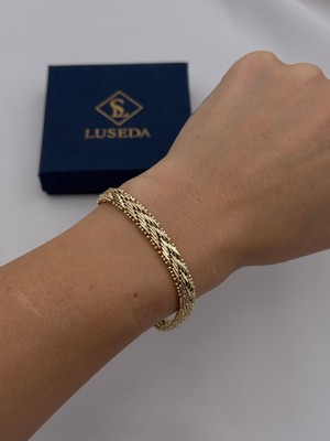 Luseda VIP Gold Renk Üç Sıralı Örgü Dokulu 19 CM Bileklik