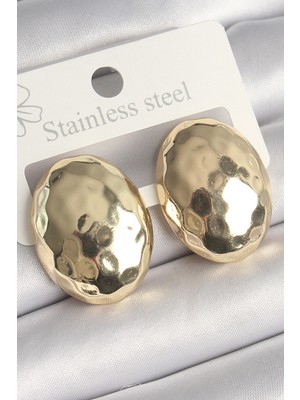 İsmiyle Al Pirinç Gold Renk Işlemeli Bombe Oval Model Kadın Küpe