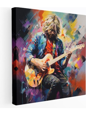 Popcas  Kurt Cobain Kanvas Tablo - Soyut Dışavurumcu Duvar Sanatı - Kurt Cobain Duvar Dekorasyonu Cesur Fırça Darbeleri Gitar