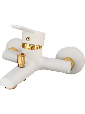 Banyom Beyaz Altın Lüks Banyo Bataryası Delta Beyaz Gold Banyo Musluk