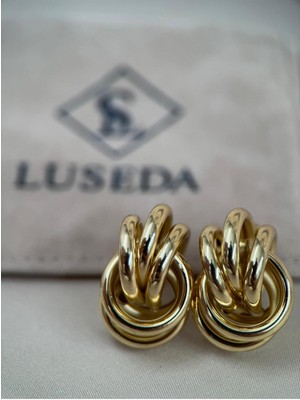 Luseda Gold Renk Kalın Halka Zincir Detaylı Küpe