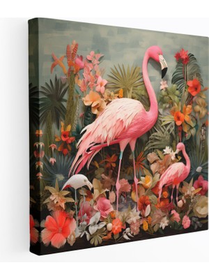 Popcas  Eğlenceli Flamingo Kolaj Duvar Sanatı - Flamingo Oyuncu Duvar Sanatı Kanvas