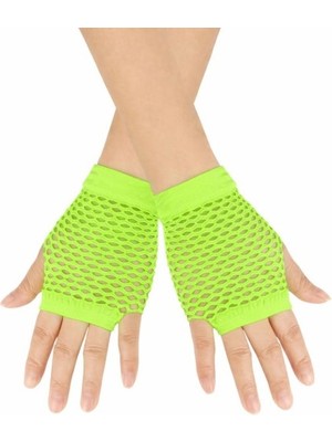 İsmiyle Al 80’ler 90’lar Retro Neon Yeşil File Parmaksız Kısa Eldiven 11 cm