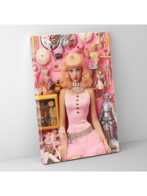 Popcas  Retro Esintili Kolaj Kanvas Tablo Barbie Ev Dekorasyonu Duvar Sanatı