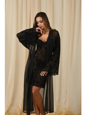 Siyah Premium Ithal Gecelik Sabahlık Seti