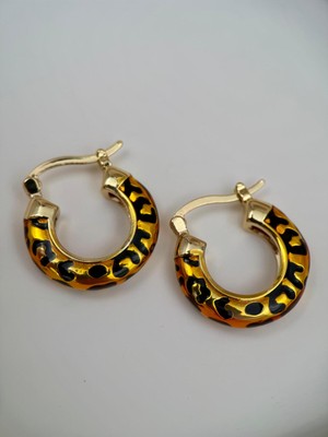 Luseda Leopar Desenli Gold Renk Halka Küpe
