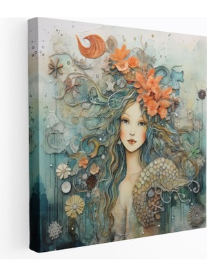 Popcas  Denizkızı Fantazi Kanvas Tablo - Banyo Için Duvar Sanatı Masalsı Karışık Medya Ev Dekorasyonu