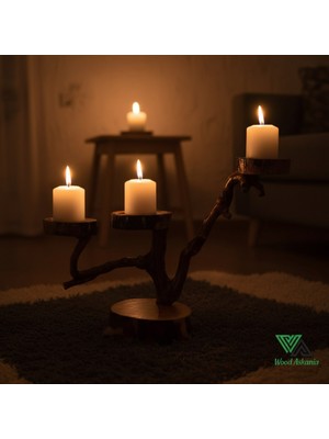 Wood Askania Asma Ağacından Ahşap Mumluk