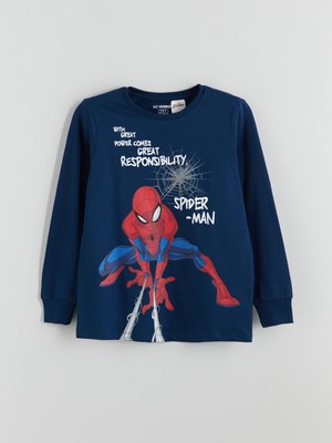 Lc Waikiki Yeni Sezon Bisiklet Yaka Spider-Man Baskılı Erkek Çocuk Pijama Üstü