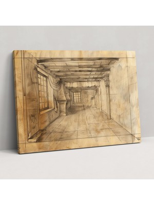 Popcas  Leonardo Da Vinci'nin Oda Içi Perspektif Çalışması Duvar Sanatı - Ev Dekorasyonu Kanvas Tablo