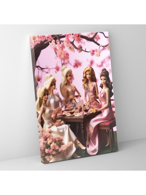 Popcas  Çay Partisi Barbie Kanvas Tablo Kiraz Çiçeği Ağacı Zarafeti