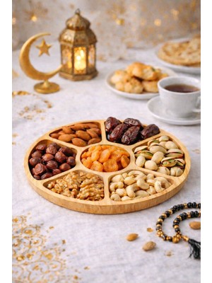 Yuvol 7 Bölmeli %100 Doğal Bambu Çerezlik Sunum Tahtası 20X20CM Çerez Tabağı