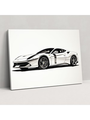 Popcas  Ferrari Minimalist Duvar Sanatı - Ev Dekorasyonu Temiz Çizgiler Minimalist Siyah ve Beyaz Eskiz
