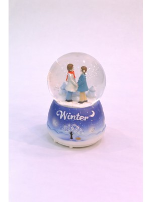 Zeflazerhediyelik Kişiye Özel Romantik Kış Manzaralı Kar Küresi | Çift Figürlü Biblo (Orta Boy)