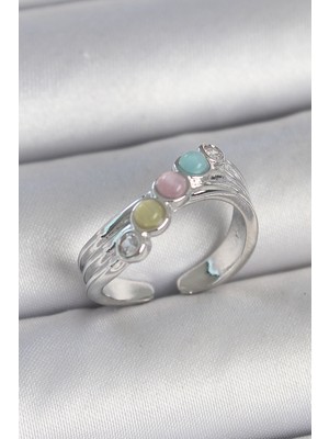 Lowell Home Ieg Pirinç Gümüş Renk Zirkon Taş Detaylı Renkli Mineli Ayarlanabilir Kadın Yüzük Lwlbj-Rsıe