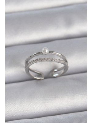 Lowell Home Ieg Pirinç Gümüş Renk Zirkon Taşlı Inci Detay Ayarlanabilir Model Kadın Yüzük Lwlbj-Rsıeg2