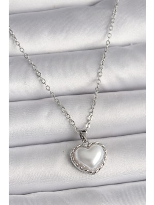 Lowell Home Ieg 316L Çelik Gümüş Renk Zincir 3D Inci Kalp Model Kadın Kolye LWLBJ-RSIEG2346