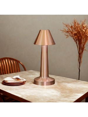 By Nevser® Çatı Model Bronz Renk Şarjlı Dokunmatik 3 Renkli LED Masa Lambası