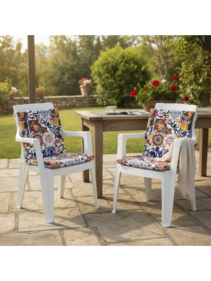 Güzel Mağaza 2 Adet Çini Desen Çift Taraflı Fermuarlı Sandalye Minderi ( Lastikli Arkalıklı )