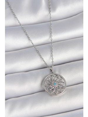 Lowell Home Ieg 316L Çelik Gümüş Renk Zincir Mavi Taşlı Lotus Model Kadın Kolye LWLBJ-RSIEG2346