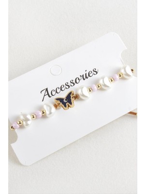 Lowell Home Ieg Kelebek Boncuk Inci Makrome Ip Bileklik LWLBJT-RSIEG327