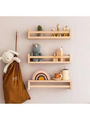 Montessori Kitaplık Çocuk Bebek Odası Rafı Ahşap Kitaplık Askılık 50CM 3lü Ters Düz Raf