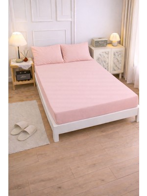 Lila Moon Pudra Renkli Pamuklu Ranforce Kumaştan Tek / Çift Kişilik Fitted Lastikli Çarşaf Takımı