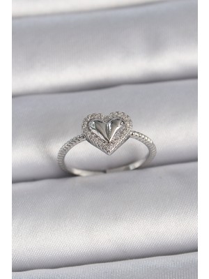 Lowell Home Ieg Pirinç Gümüş Renk Ayarlanabilir Zirkon Taşlı Kalp Model Kadın Yüzük LWLBJ-RSIEG2346