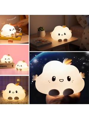 By Nevser 5 Farklı Renk Modlu Bulut Figürlü Pofuduk LED Gece Lambası–yumuşak Dokulu Çocuk Odası ve Dekoratif Şarjlı Ortam Işığı