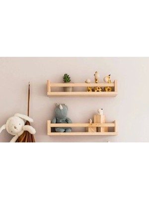 2'li Montessori Kitaplık Duvar Rafı Bebek Çocuk Odası Ahşap Kitaplık