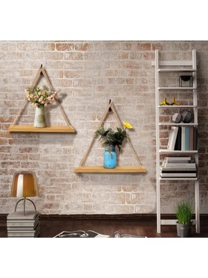 3 Lü Açık Meşe Halatlı Duvar Rafı ,mutfak Rafı,banyo Rafı,duvar Rafı ,uçan Raf,dekoratif ,rustik