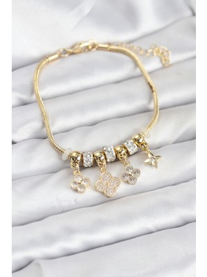 Lowell Home Ieg Pirinç Gold Renk Yonca Model Kadın Bileklik LWLBJ-RSIEG2346