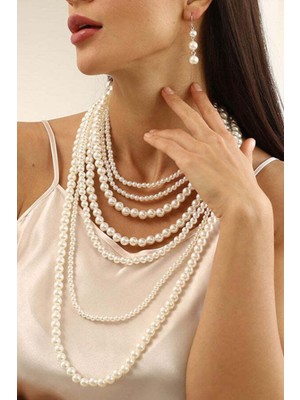 Ravinity Çoklu Inci Kolye, 7 Sıra Küçük Büyük Incili Kolye