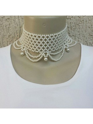 Ravinity Beyaz Incili Tasma Kolye, Inci Boncuk Choker Kolye