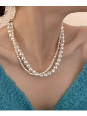 Ravinity 2 Parça Inci Kolye, 2 Sıra Küçük Büyük Incili Kolye