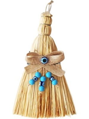 Lowell Home Otantik Ahşap Boncuklu Mini Süpürge Nazar Boncuklu Duvar Süsü
