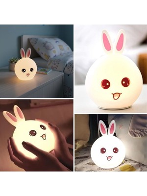 By Nevser 5 Farklı Renk Modlu Tavşan Figürlü Pofuduk LED Gece Lambası–yumuşak Dokulu Çocuk Odası ve Dekoratif Şarjlı Ortam Işığı